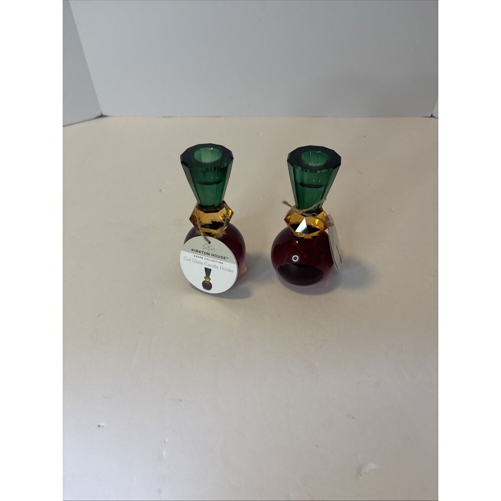 Kirkton House Decor Collection Glass Taper Holders Purple Green Set Of 2, New